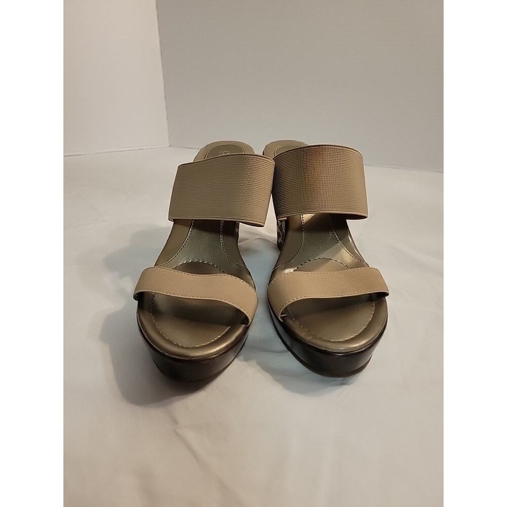 Charles David Tan Brown Wedge Heel Sandals Elastic Straps Size 9.5 Women